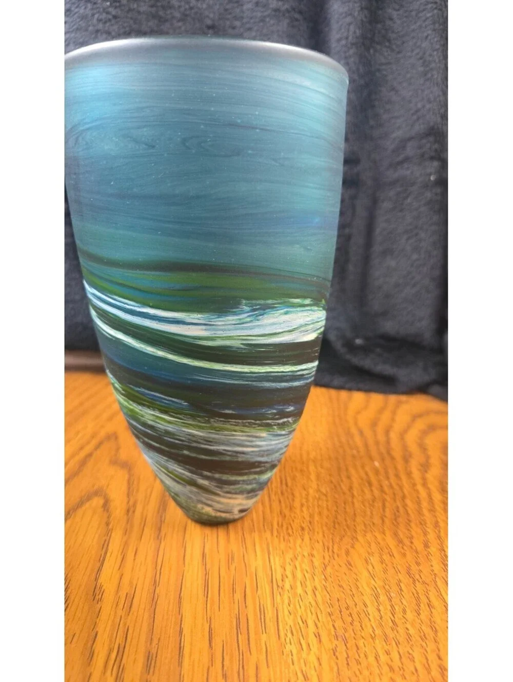 Hand Blown Art Glass Vases with Blue and Green Swirl Design - Set of 2